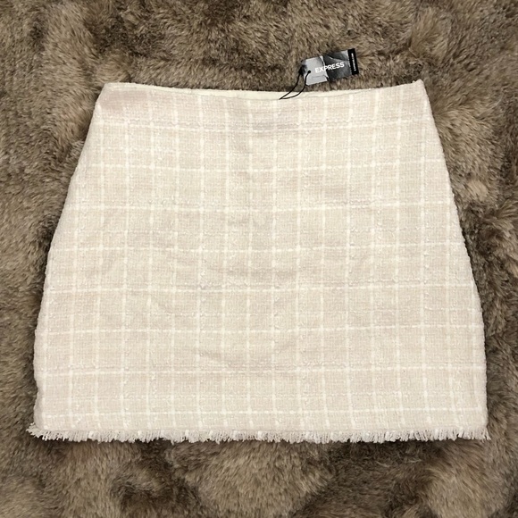 Express Cream High Waisted Tweed A-Line Mini Skirt NWT - Picture 5 of 5